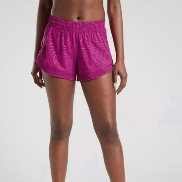 Athleta Printed Mesh Racer Run Shorts 4” Pink Size S - Picture 1 of 14